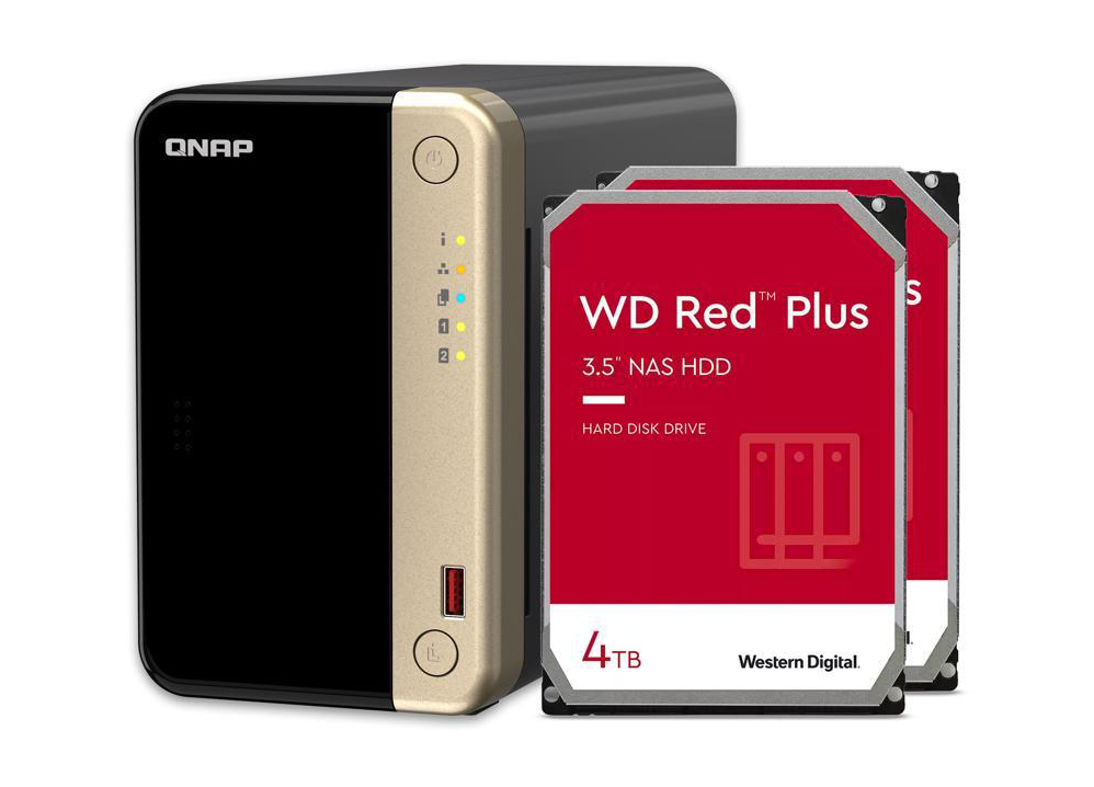 QNAP 2 Bay NAS with 4TB Storage Capacity, Preconfigured RAID 1 Western  Digital Red Plus Drives Bundle, 2.5GbE Ports (TS-264-8G-24W-US)